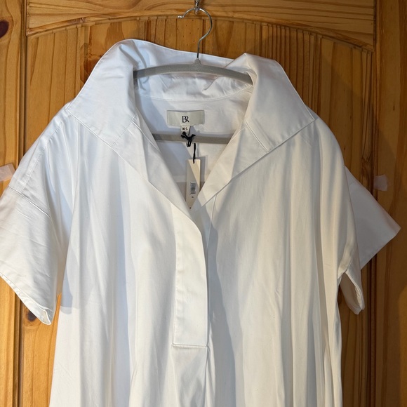 Banana Republic White Poplin Short-Sleeve Trapeze Shirt Dress with Pockets - Picture 5 of 5